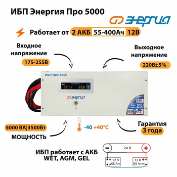 Энергия ИБП Про 5000 24В - ИБП и АКБ - ИБП для котлов - . Магазин оборудования для автономного и резервного электропитания Ekosolar.ru в Владикавказе