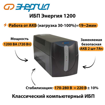 Энергия ИБП 1200 - ИБП и АКБ - ИБП для компьютера - . Магазин оборудования для автономного и резервного электропитания Ekosolar.ru в Владикавказе